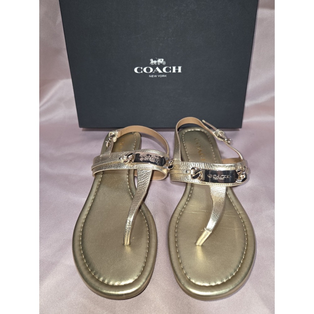 Coach Patente Leather Logo Plate Caterine Gold  Sandals Women's Size 6M
